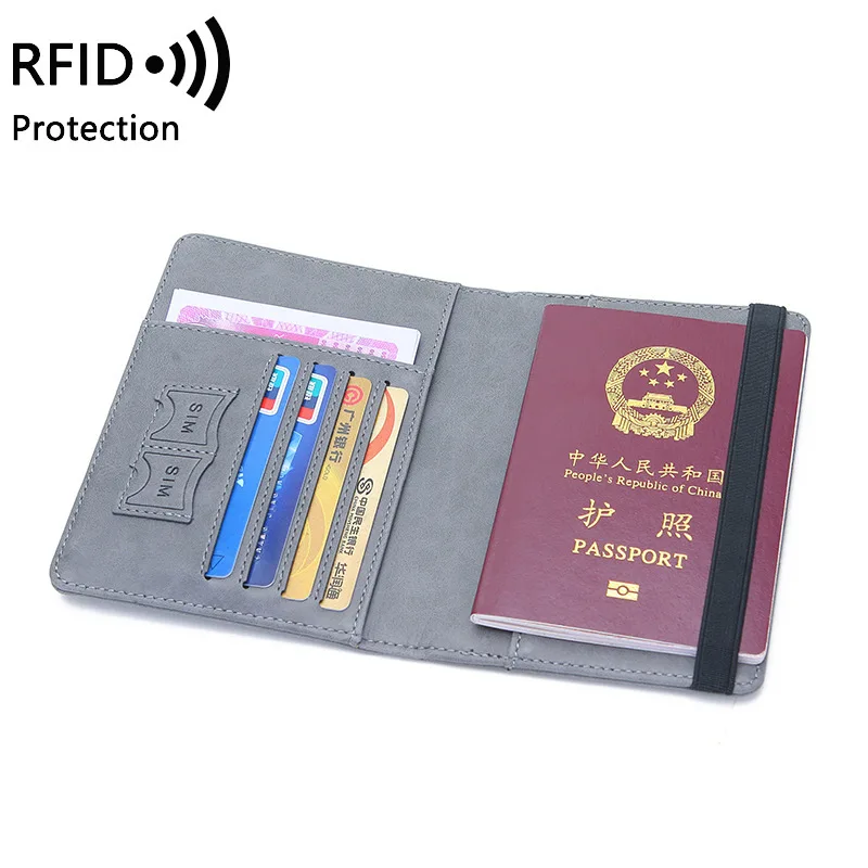 Couverture de passeport en cuir à bande élastique, blocage RFID pour cartes, porte-passeport de voyage, portefeuille, étui organisateur de documents pour hommes et femmes