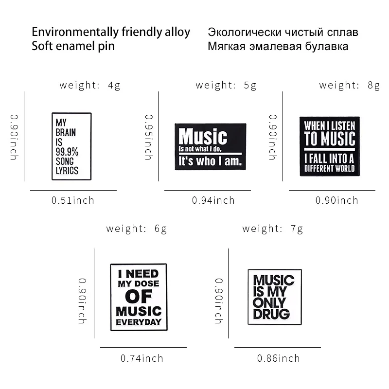Punk style black white music alphabet Enamel Pins Music enthusiast metal badge Accessories Fashion Jewelry Gifts for Friends