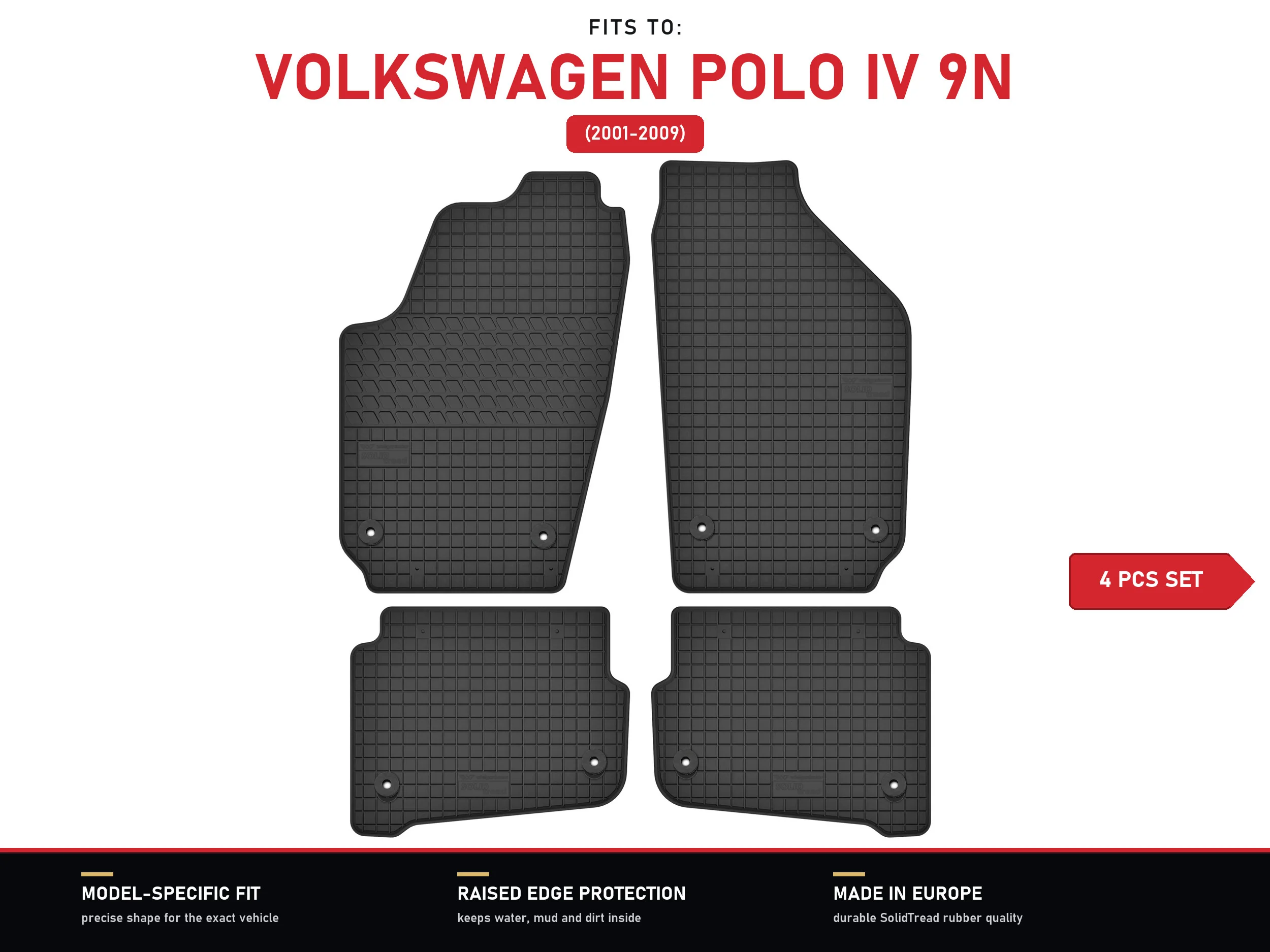 Rubberen matten voor: Volkswagen Polo IV 9N 2001-2009 4 stuks