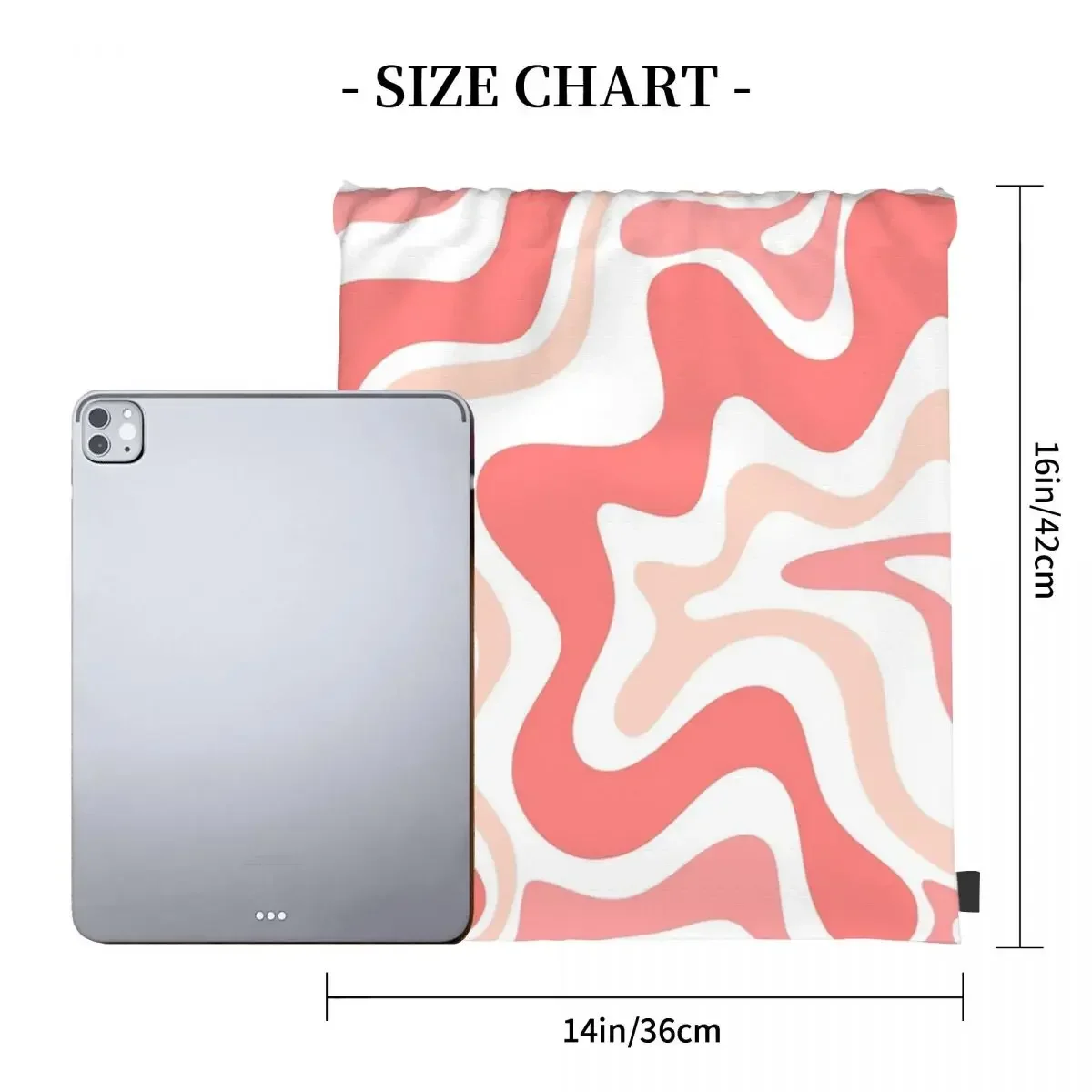 Liquid Swirl Retro Abstract In Blush Pink Tones On White Backpacks Drawstring Bags Drawstring Bundle Pocket Sundries Book Bags