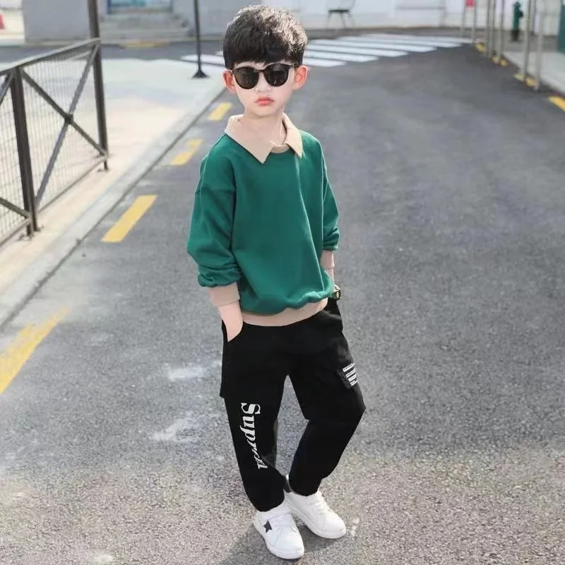 

New Spring Autumn Tracksuit Suit Child Baby Boy Clothing Polo T-shirt + Pants 2Pcs for Kids Children Sets 4 6 8 10 12 Year