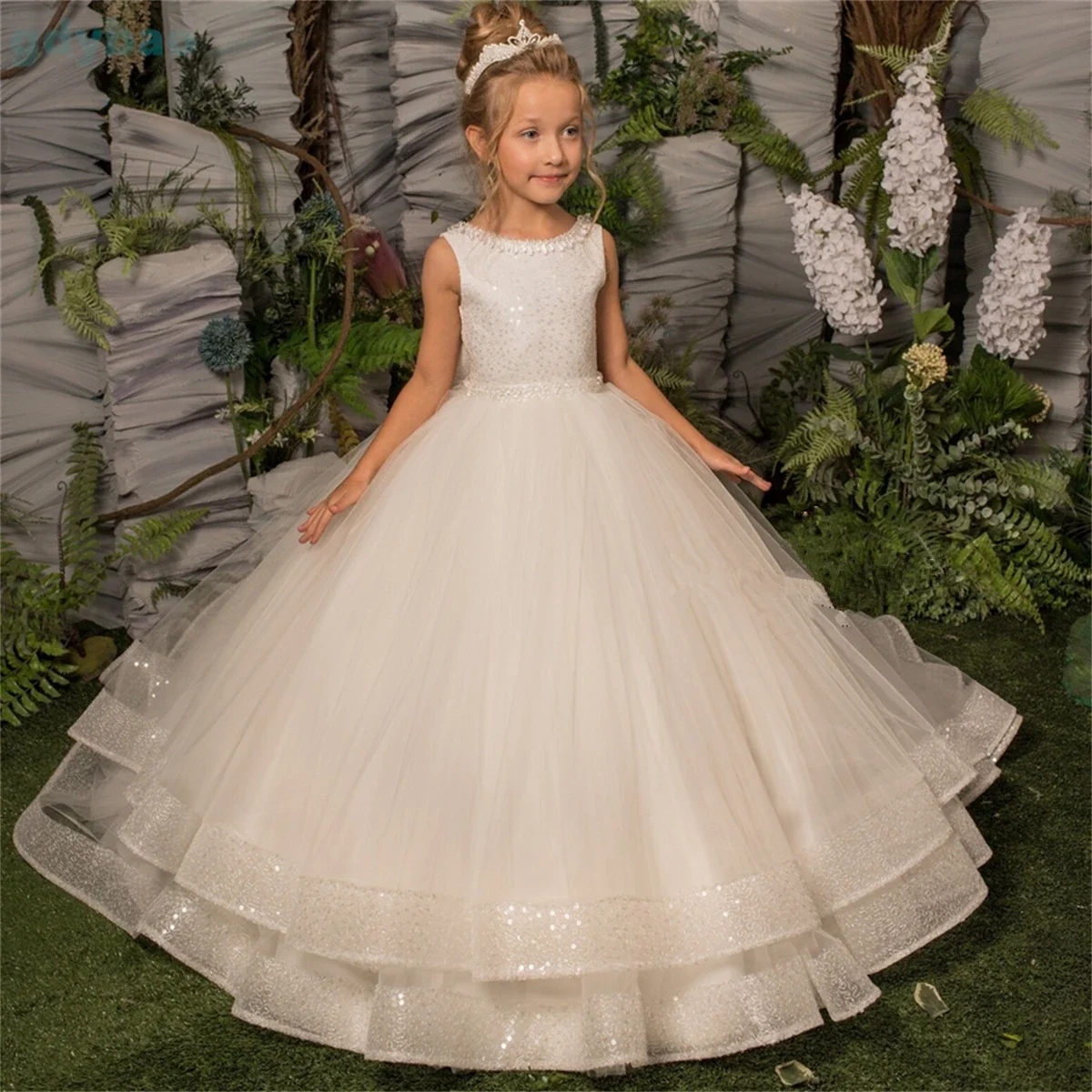 Customized Flower Girl Dress Pageant Gowns for Weddings Princess Lace Appliques Ball Gowns First Communion Dresses for Girls