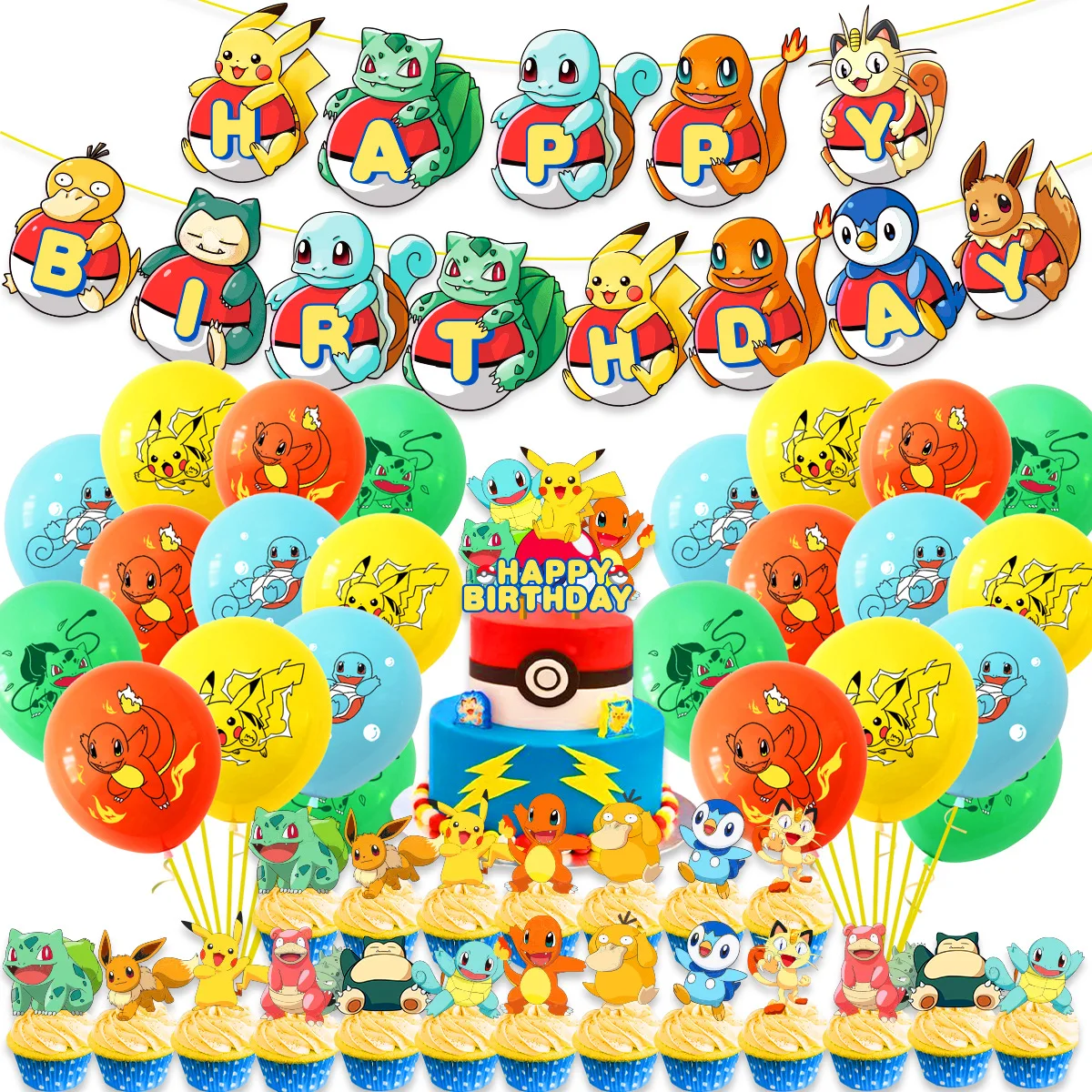 12pcs/set Pokemon Latex Balloons Pikachu Charmander Squirtle Anime Series Theme Children Partys Decorations Supplies Gifts Toys