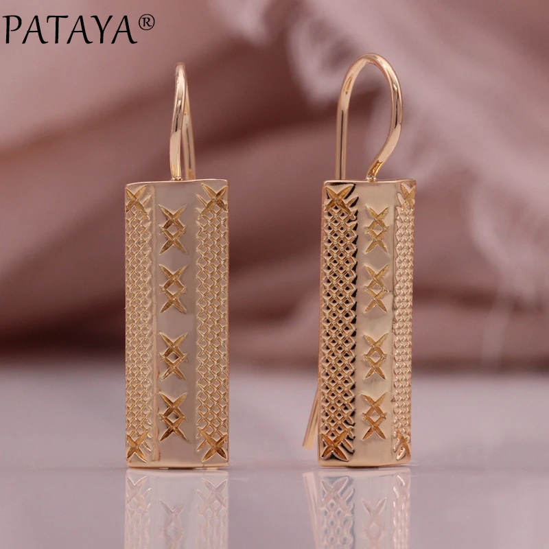 PATAYA Trendy 585 Rose Gold Color Natural Zircon Long Drop Earrings Fashion Jewelry Tassel Dangle Earrings Fine Jewelry