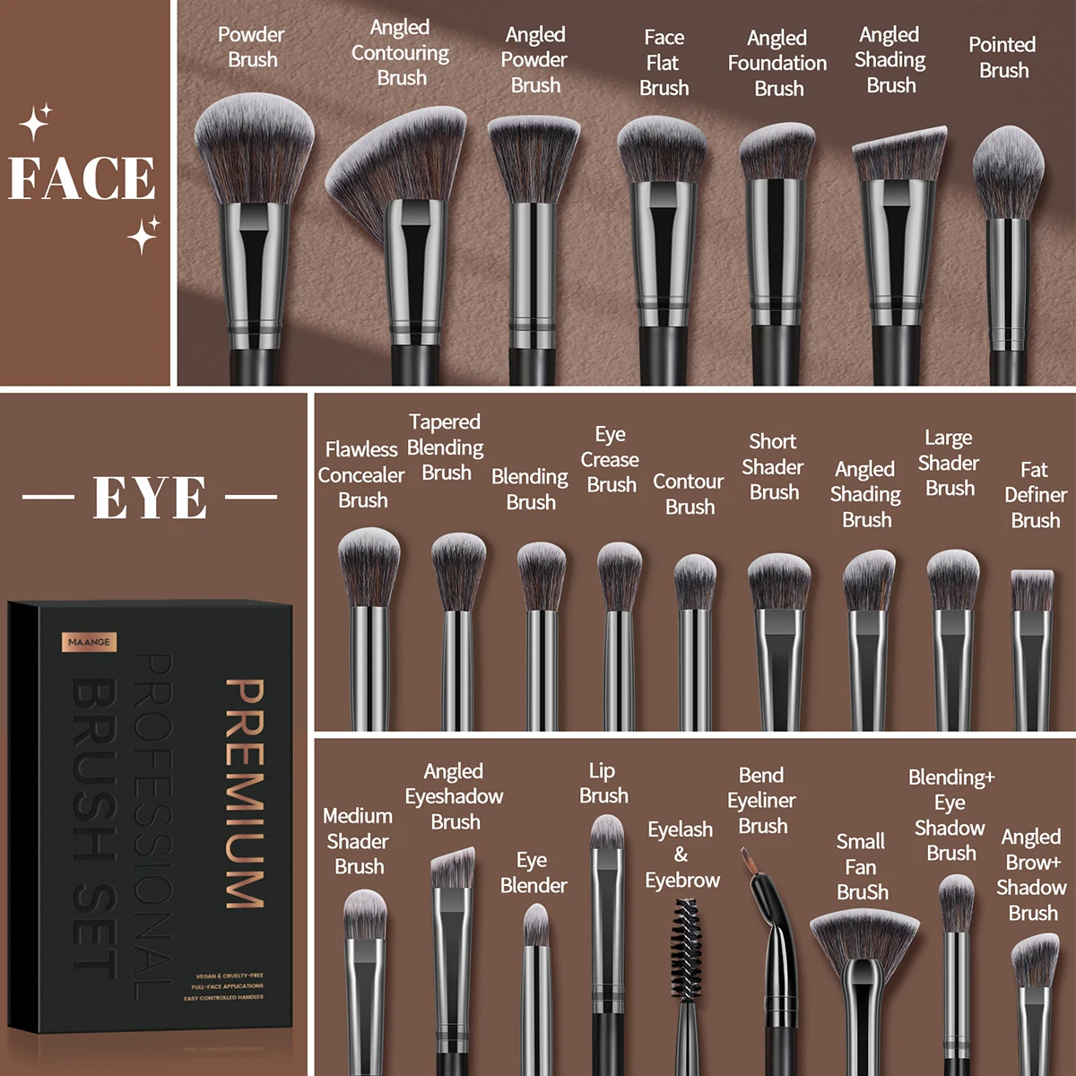 MAANGE 25PCS Makeup Brush Set with Case Foundation Eyeshadow Blush Blend Brushes Soft Bristles Cosmetic Makeup Tools for Travel