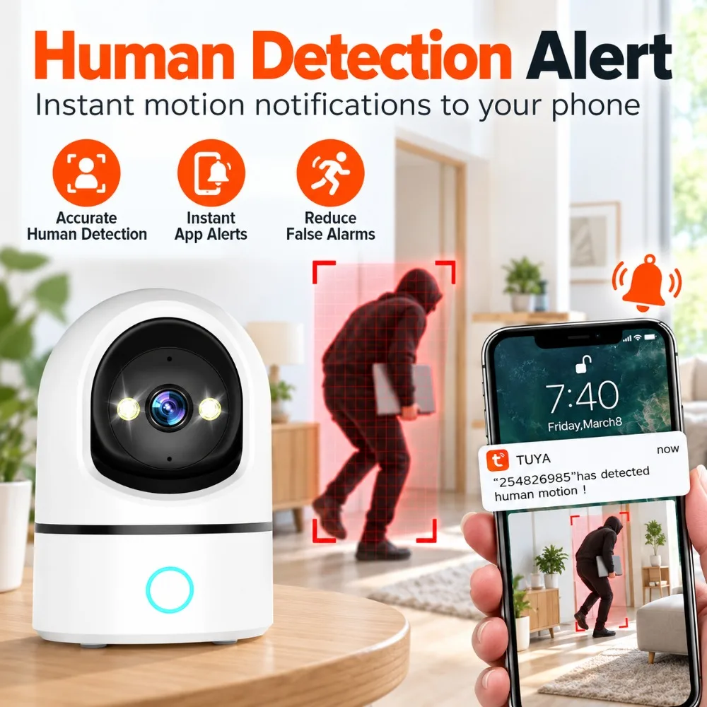 Tuya 5MP HD WIFI Camera Security Indoor CCTV Auto Tracking One Click Call PIR Color Night Vision Function Two-way Audio Cameras