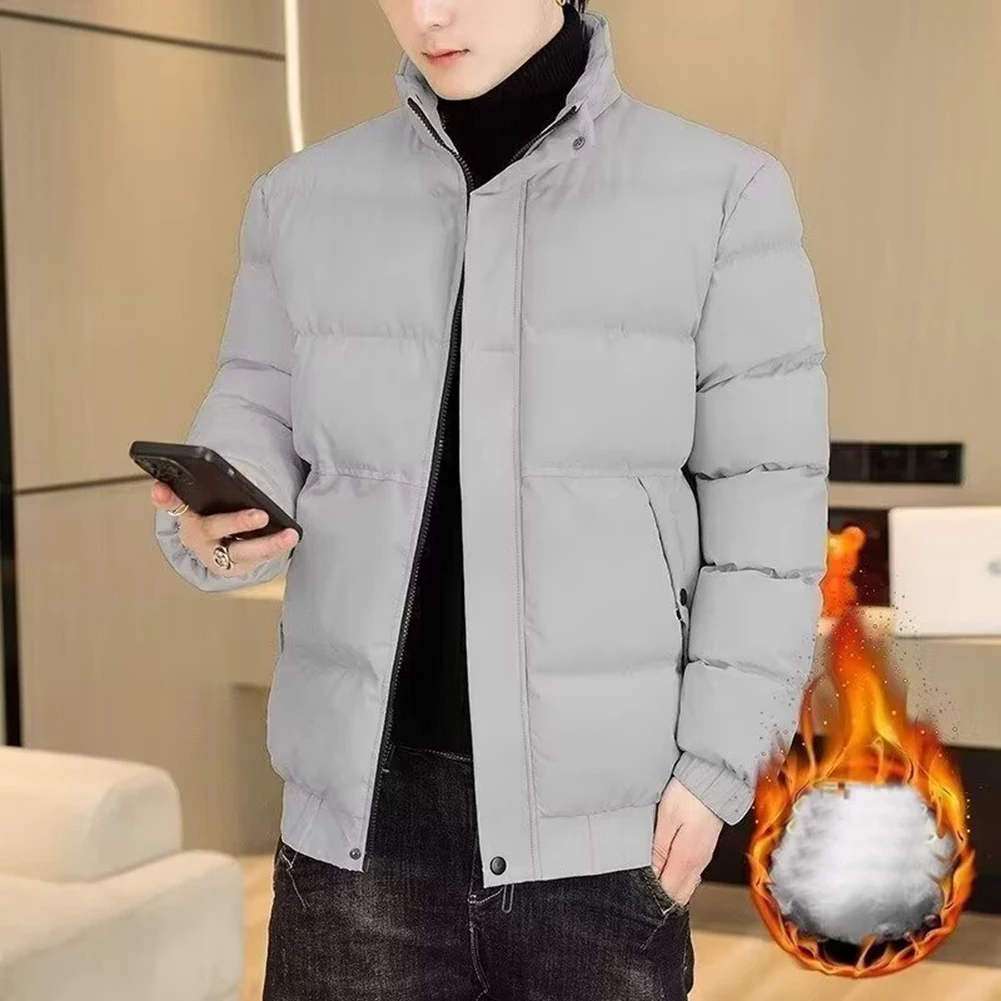 두꺼운 남성용 면 재킷, 다운 충전재로 보온성 제공, 야외 활동 및 일상 사용을 위한 캐주얼 스타일