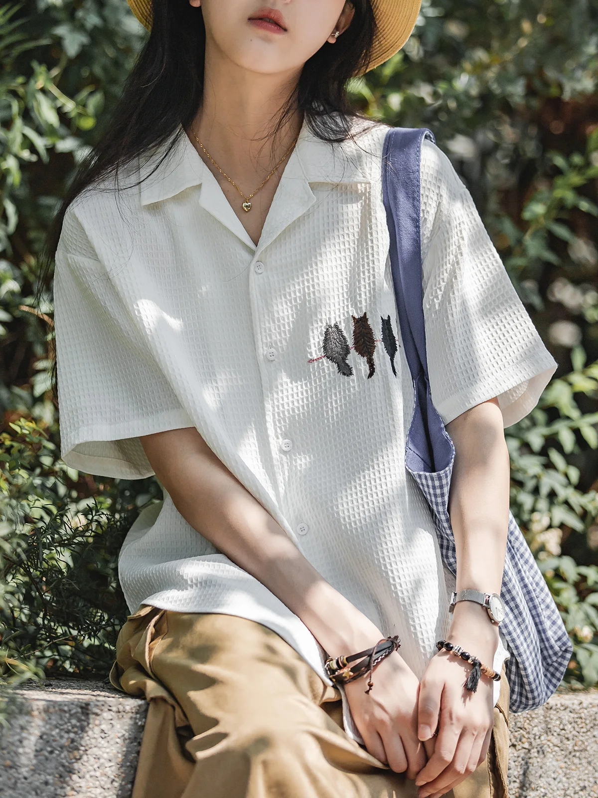 

Женская футболка Maden Houtooth с вышивкой на плечах, свободного кроя, в японском стиле, для повседневной носки, с коротким рукавом, весна