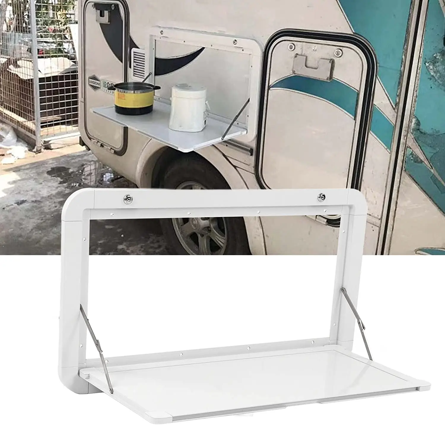 

White Motorhome Folding Lockable Dropleaf Table RV Folding Table