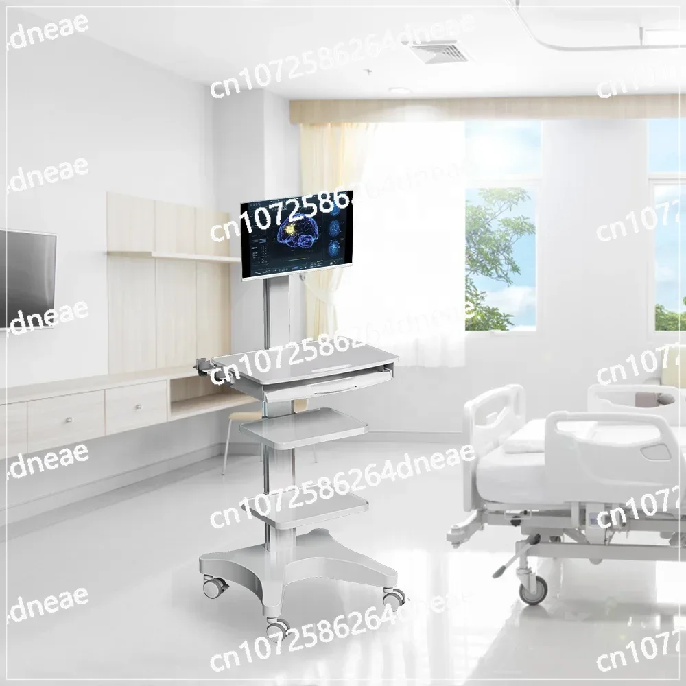 Medical Trolley With  Mount Keyboard Tray Double Trays Mobile Workstation Cart  Endoscope Trolley for Hospital Office