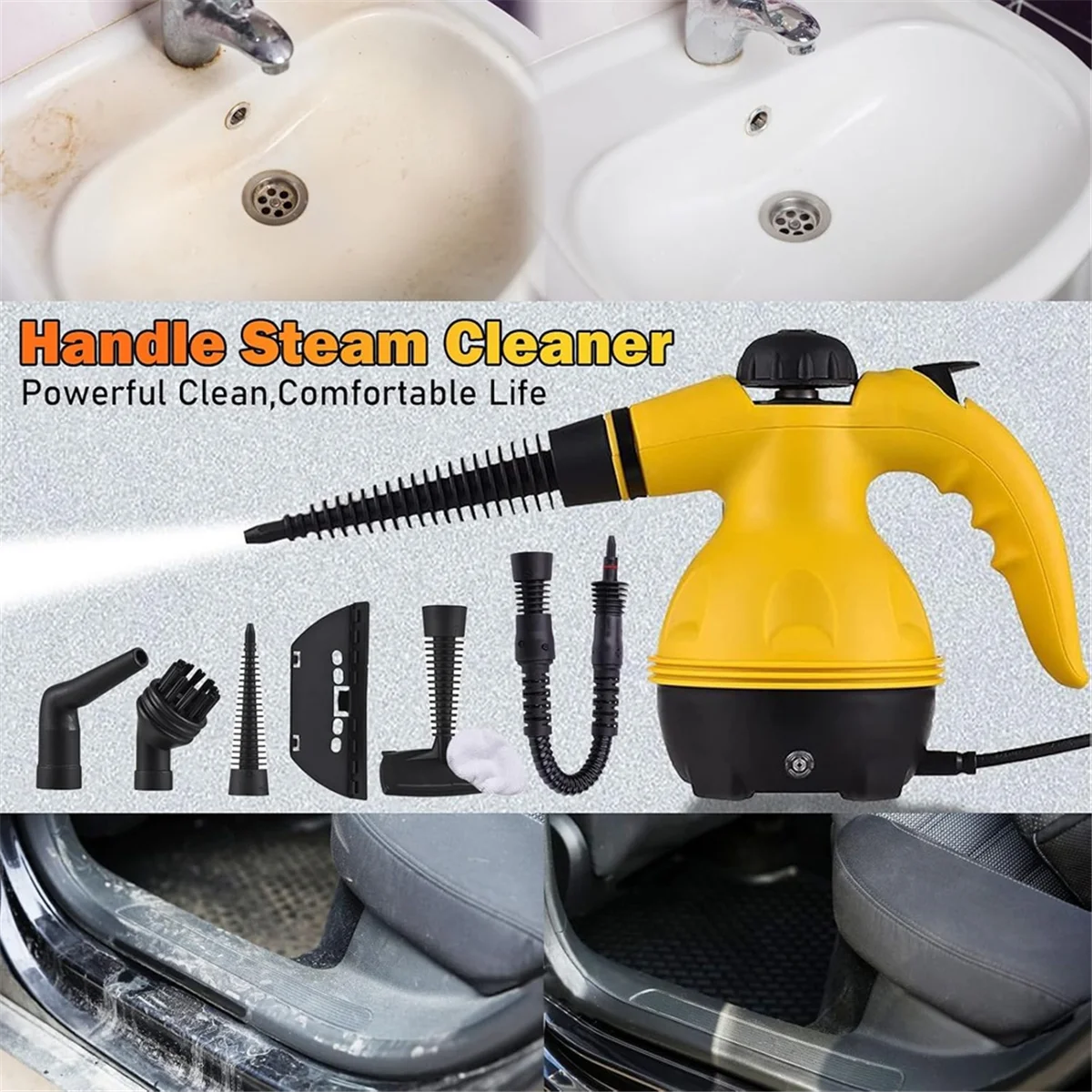 Handheld Steam Cleaner Multipurpose Portable Pressurized Steam Cleaner for Couch Clothes Mattress Car Seats US Plug