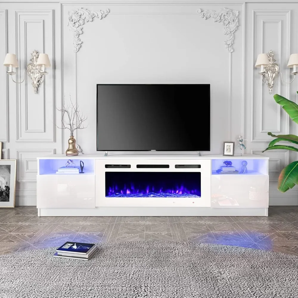 Fireplace TV Stand with 40'' Electric Fireplace, Entertainment Center with 16 Color Led Lights and 12 Flame Fireplace