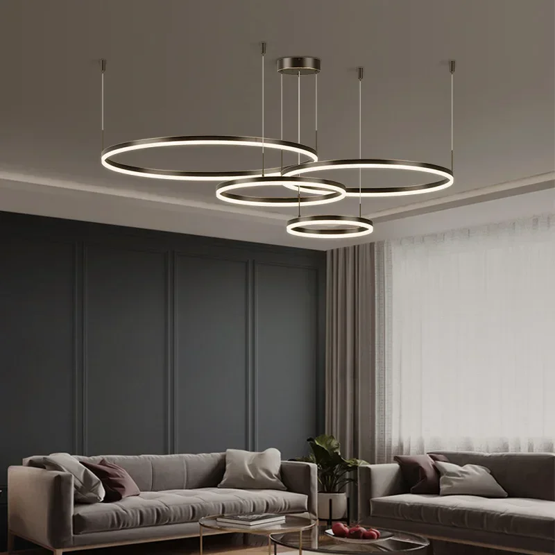 All copper living room chandelier post-modern simple Nordic restaurant light duplex building