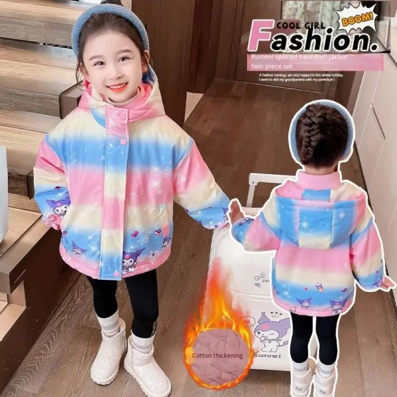 

Sanrios Children Kuromi Hooded Jacket Suit Anime Figure Autumn Winter Quilted Leisure Sportswear Kids Girl Cartoon Sweet Kawaii