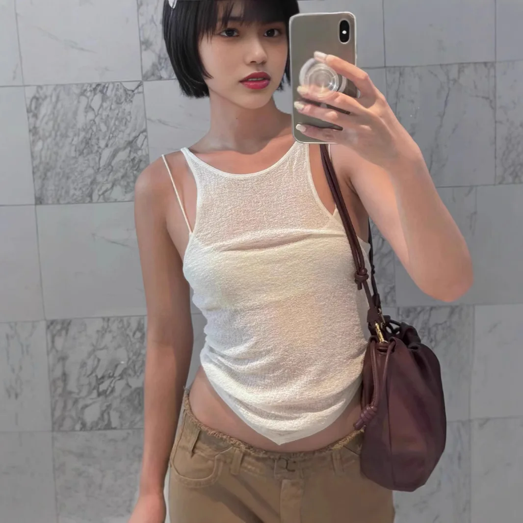 2026 Summer New Irregular Sexy Perspective Slim Sling Vest Women's Two-piece Set