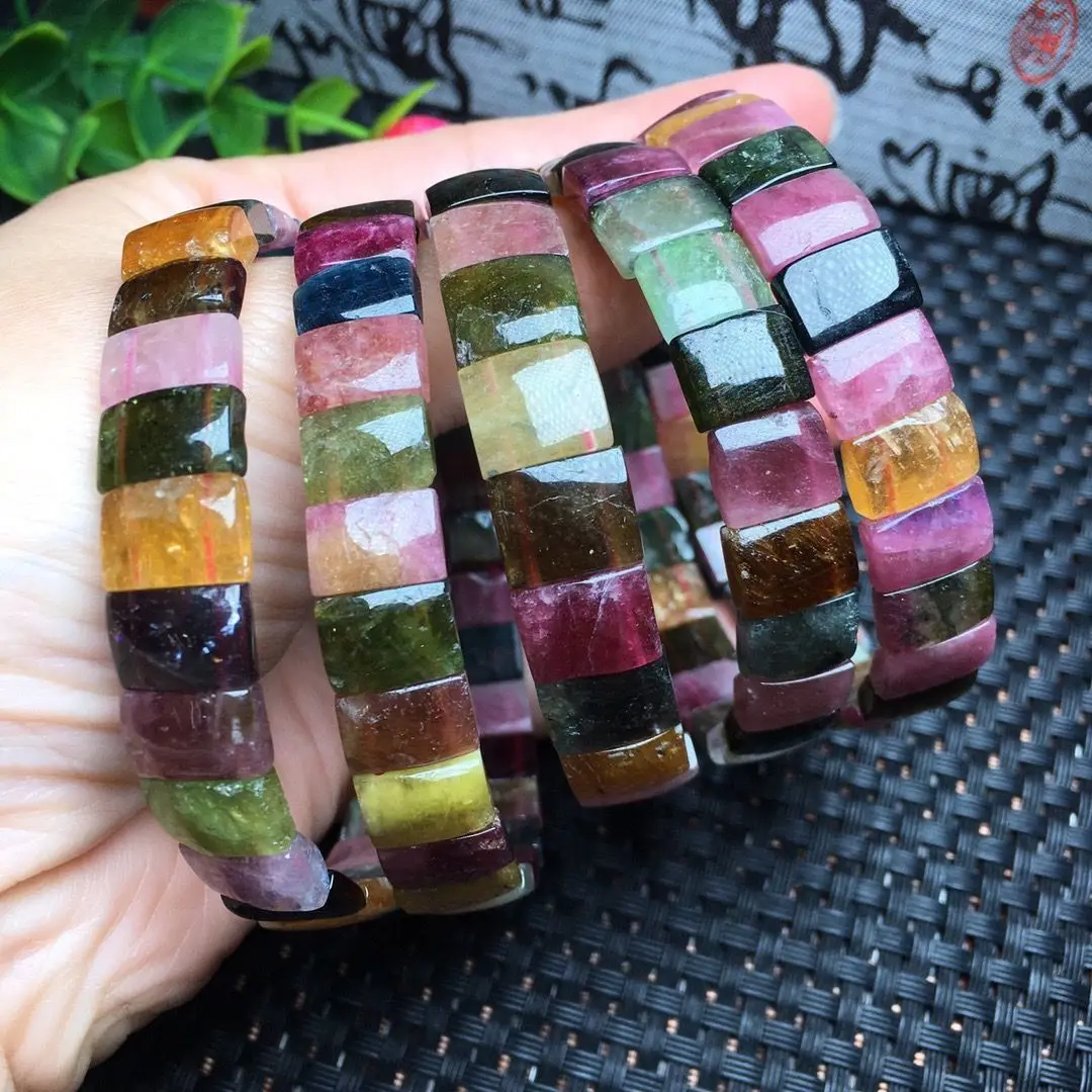 High Quality Natural Tourmaline Bracelet Women's Candy Color Tourmaline Stone Bead Bracelet Adjustable for Gift