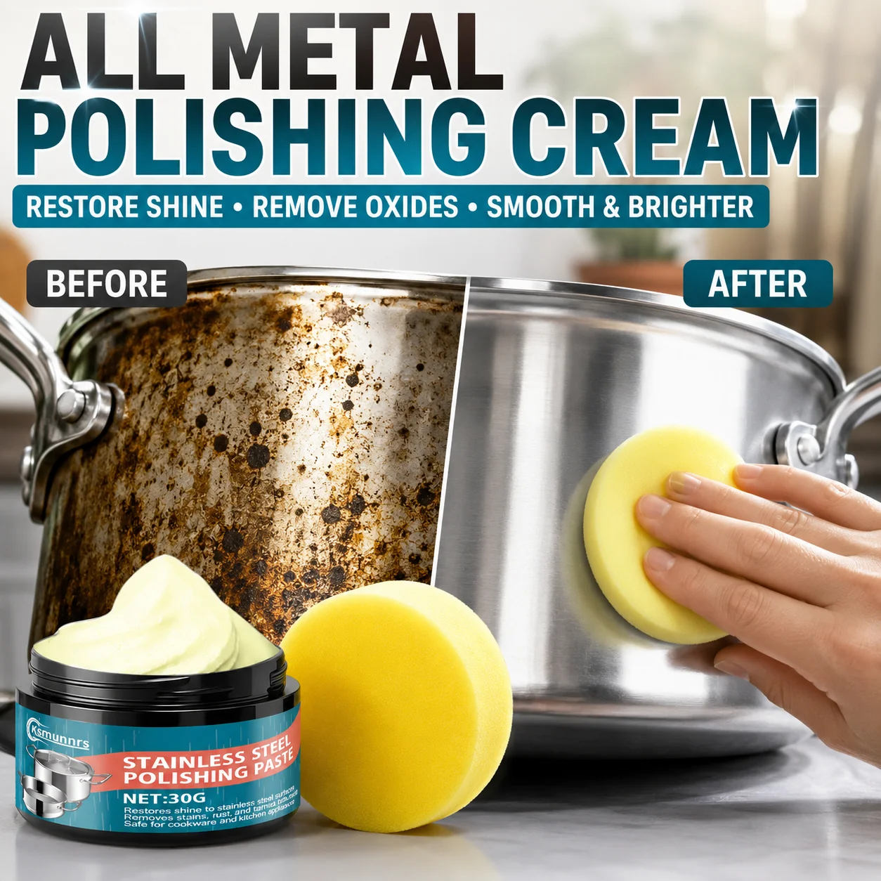 Metal Shine Repair Paste, Chrome and Stainless Steel Restorer for Car Parts, Kitchen and Bathroom Use