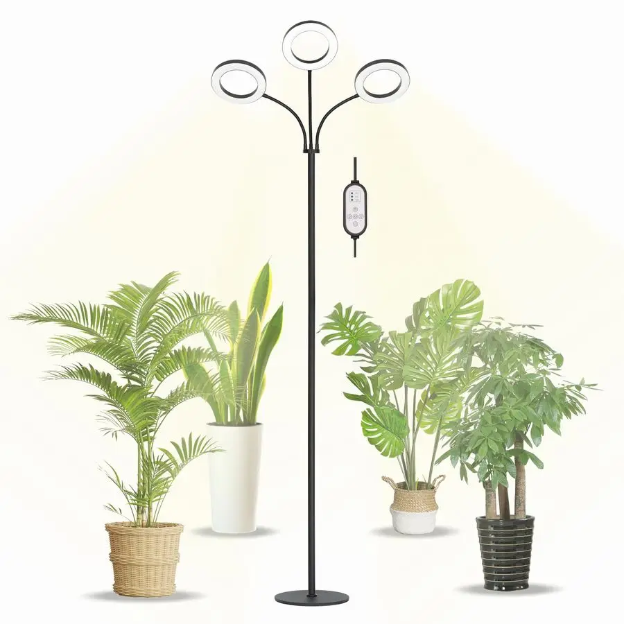 

Light for Indoor Plants, 3 Head Full Spectrum LED Tall Plant Lights with Timer, 3 Color Modes Standing Floor Growing Lamp, 74 He