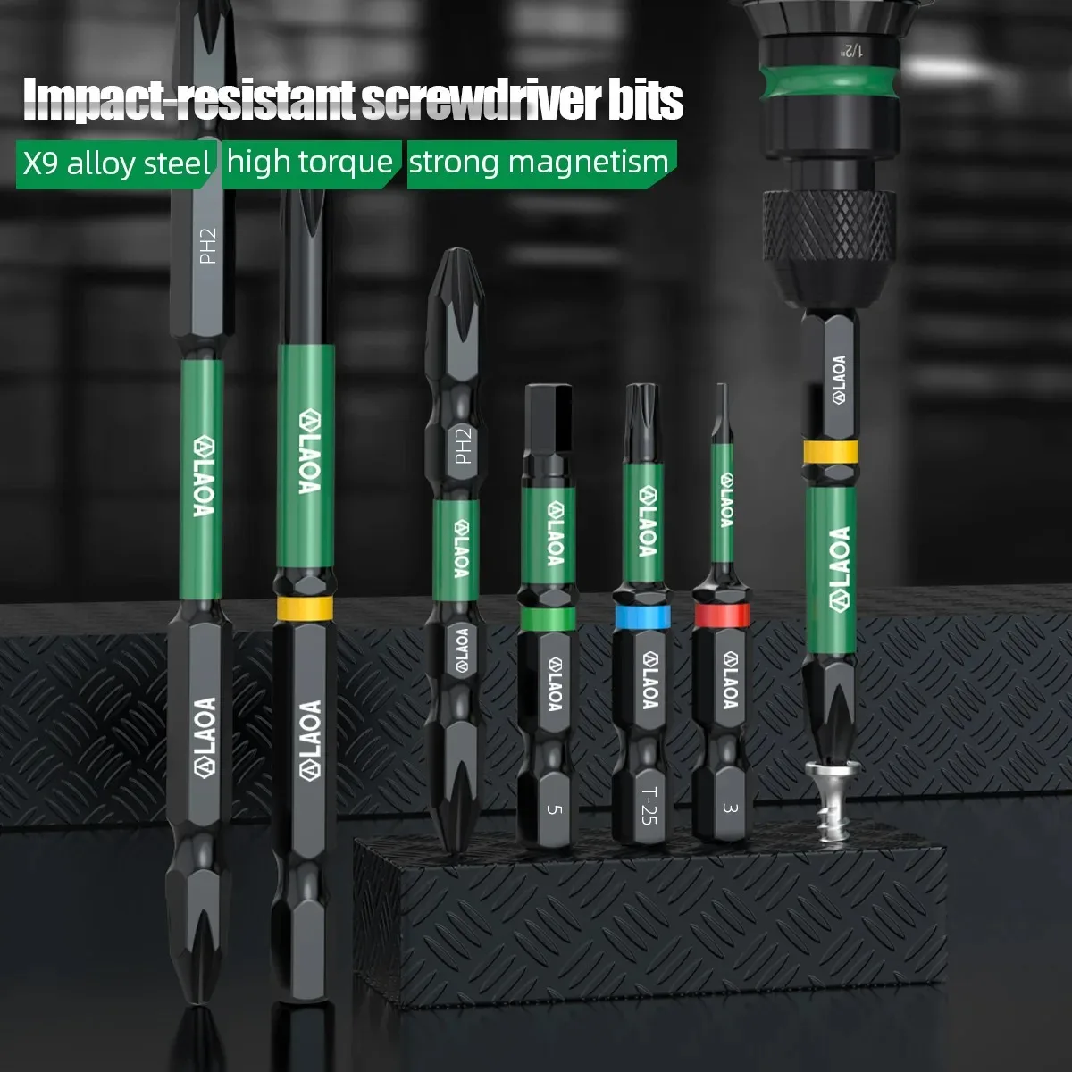 LAOA X9 Alloy Steel Magnetic Anti-Slip Impact Phillips & Slotted Torx Star Hex Allen Screwdriver Bit Power Driver Bit