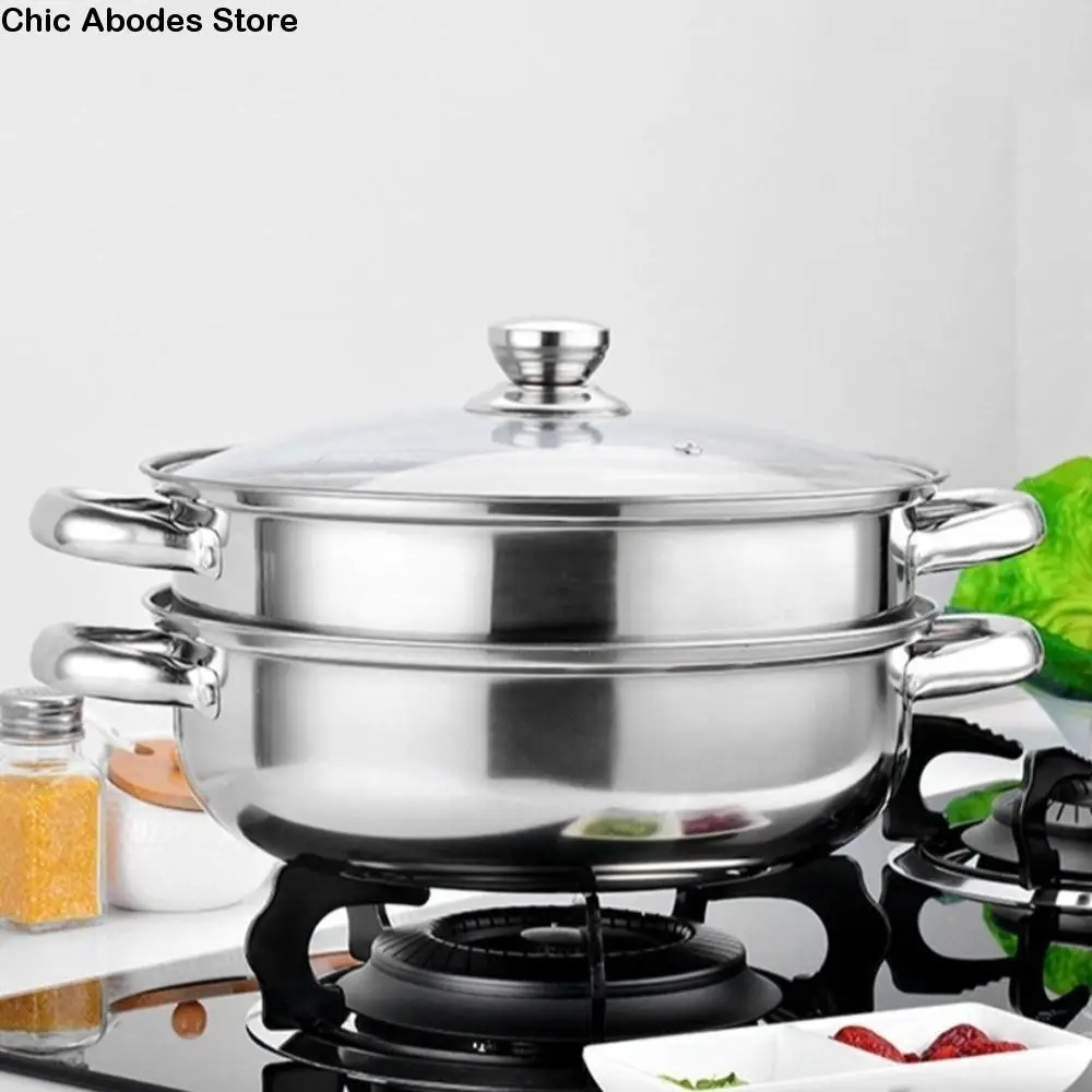 

Fish/Soup/Hot Pot Stainless Steel Steamer Stainless Steel Tempered Glass Lid Steaming Cookware Save Space Double Handle