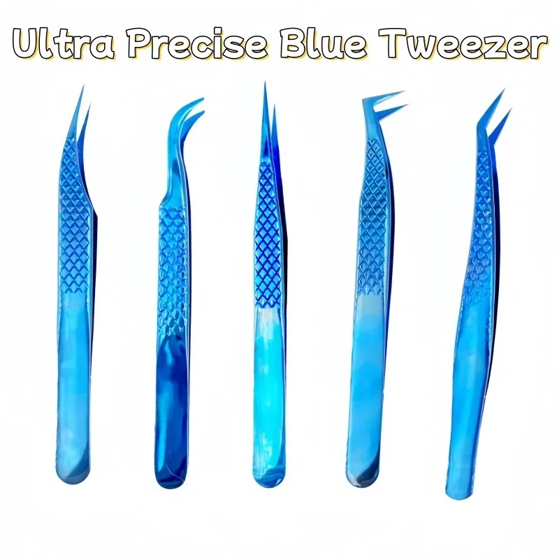 4pcs Bright Blue Premium Beauty Makeup Tweezer For Eyelashes Extension Super Fine Tip High Precision Clip Phone Repair Hand Tool