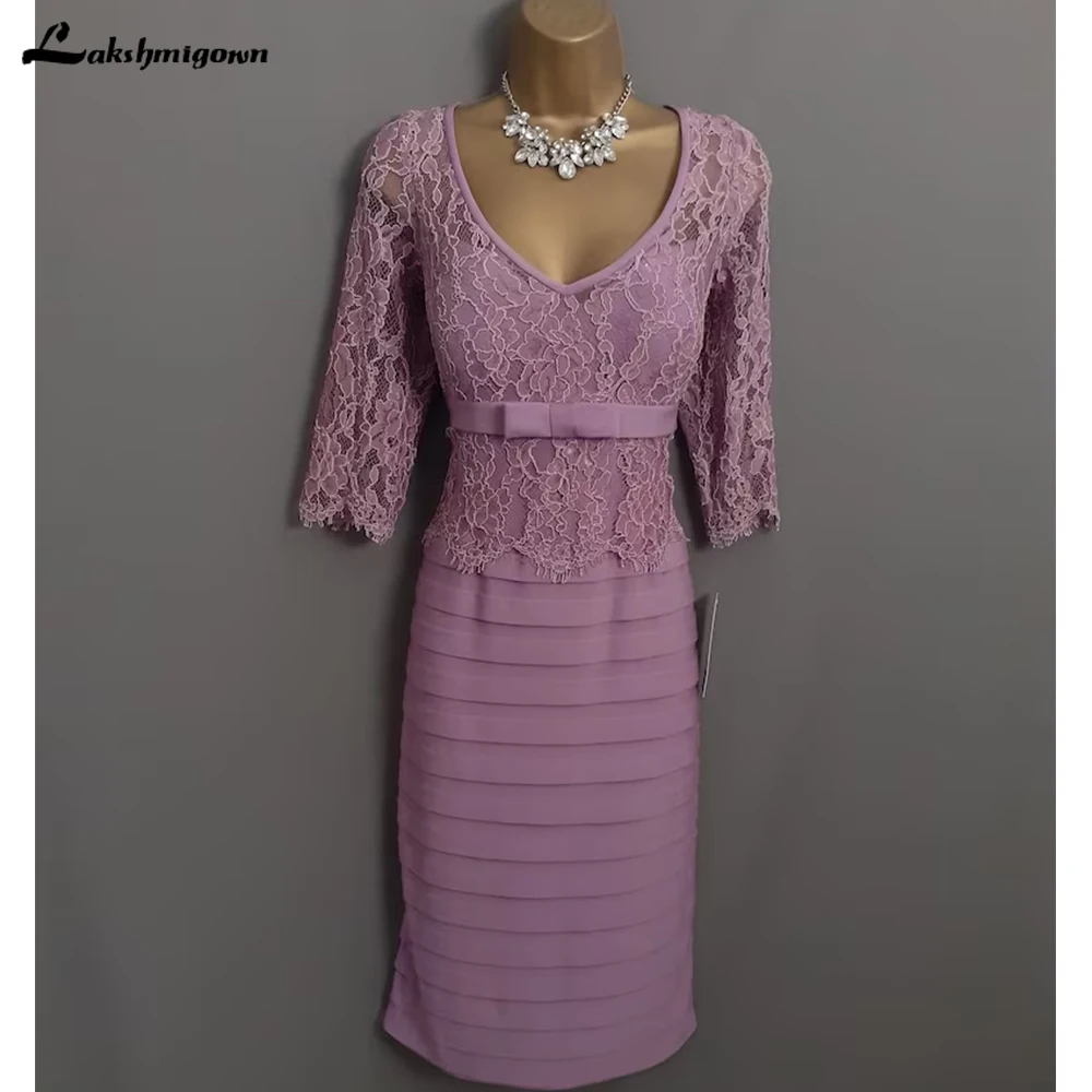 Vestido elegante con cuello en V para madre de la novia, Vestido de manga corta personalizado para invitados de boda, Vestido de encaje largo, Vestido elegante para mujer