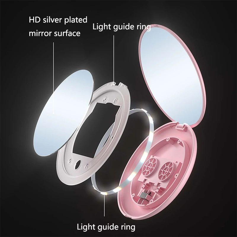 2-Face Mini Portable LED Light Makeup Mirror 2X/10X Magnifying HD Mirror Girl Travel Foldable HandHeld Pocket Mirror Four Colors