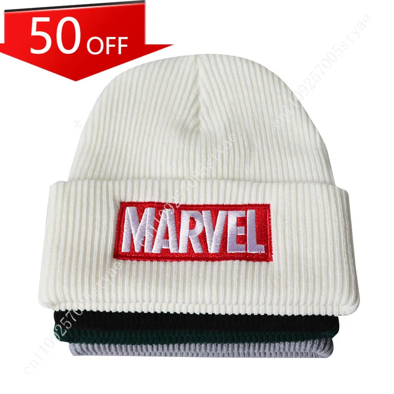 

Marvel Logo Embroidered Knit Beanie — Unisex Lettering Cap