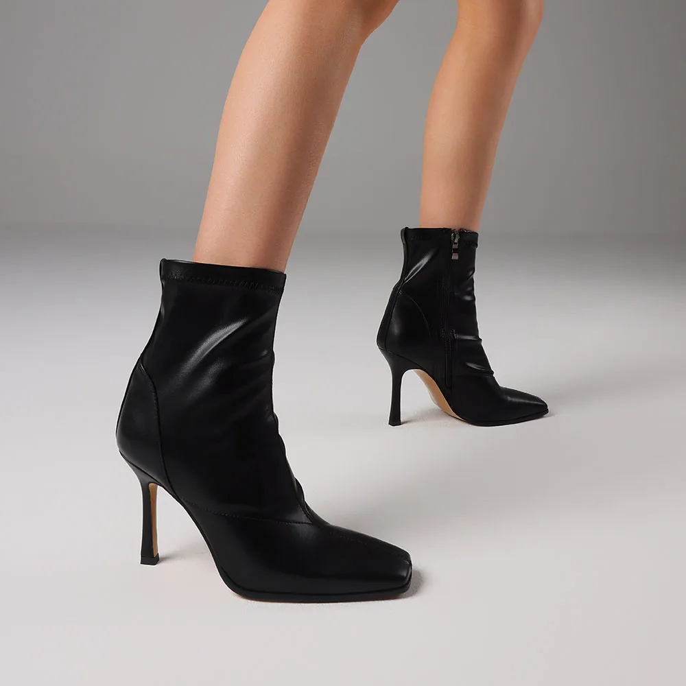 

Elegant Women'S Ankle Boots Square Toe Stiletto Thin High Heels Sexy Party Fashion Short Boots For Woman Office Ladies Shoes