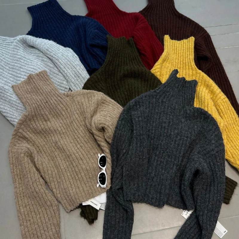 2025 Autumn and Winter Retro Fashion New Style Thick High Neck Warm Wool Pullover Sweater Loose and Versatile Casual Sweater