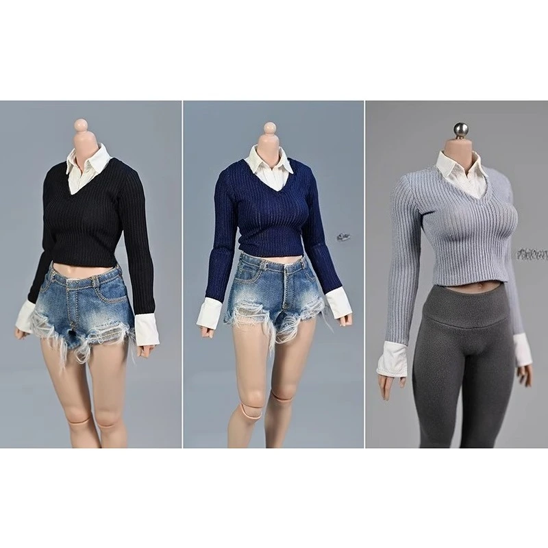 

1/6 Scale Soldier Knitted Shirt Pleated Dress Fake Two Piece Clothing for 12 Inch Action Figures Body Accessories