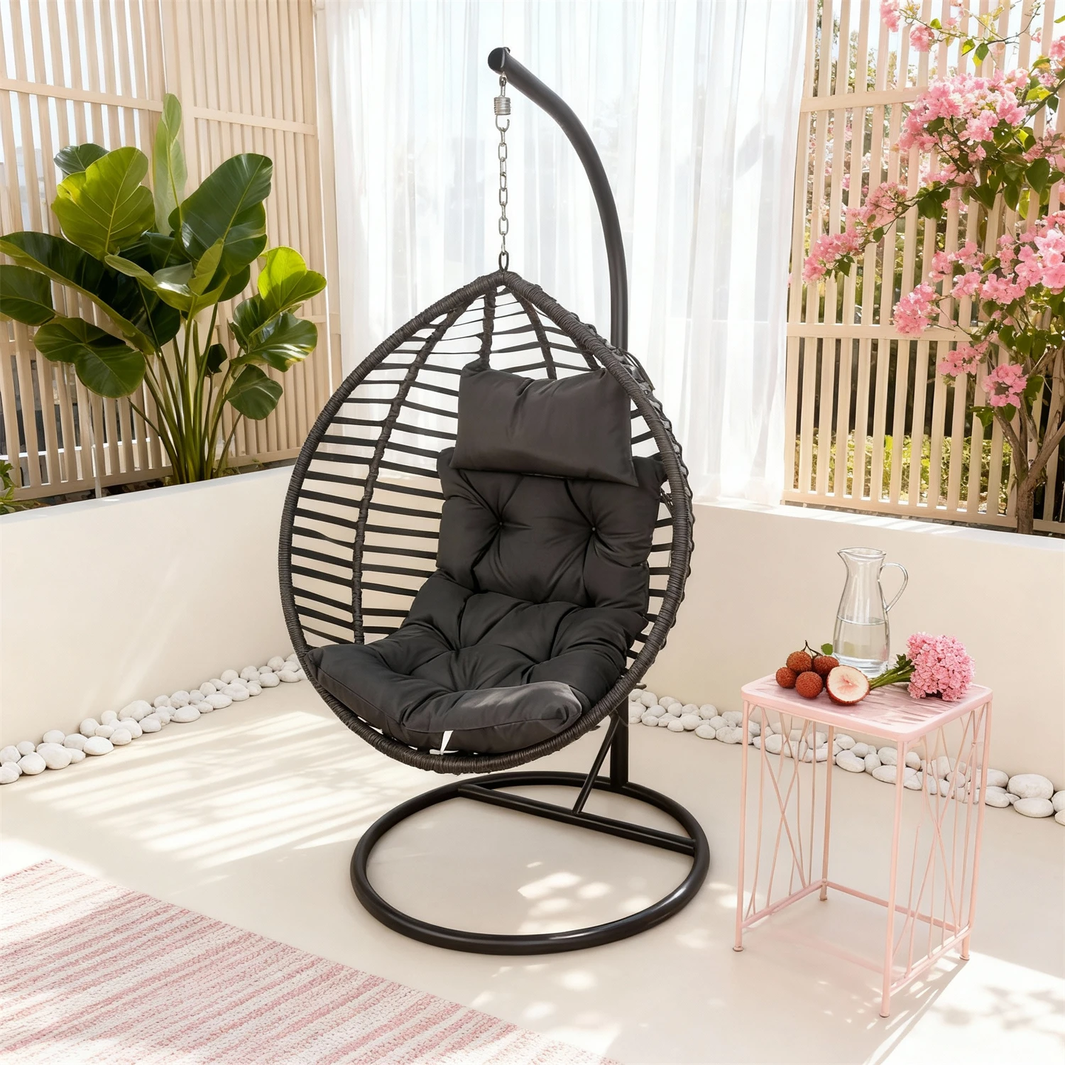 Contemporary Hanging Teardrop Pod Chair Stand-Included Weatherproof Custom Colors Outdoor Relaxation Furniture for Gardenpromote