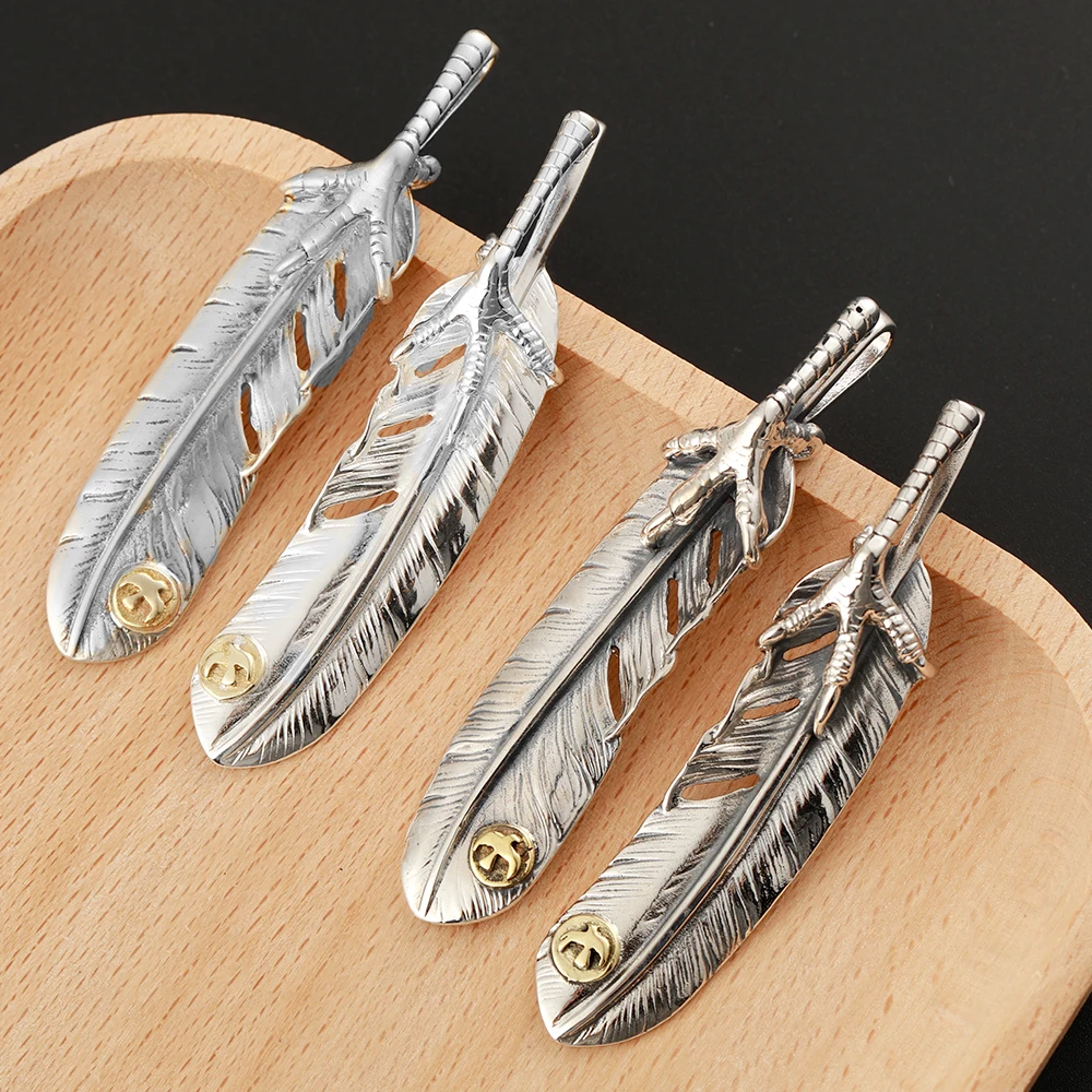 Pure 925 Sterling Thai Silver Eagle Claw Pendant Feather Charms  Japanese Jewelry For Men Goros Takahashi Necklace Gift P003