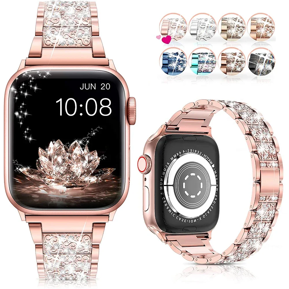 Link Bracelet for Apple Watch Band 7 8 9 10 42mm 46mm 41mm 45mm 40mm 44mm Diamond Women Strap IWatch Ultra 49mm Series SE 6 5 4