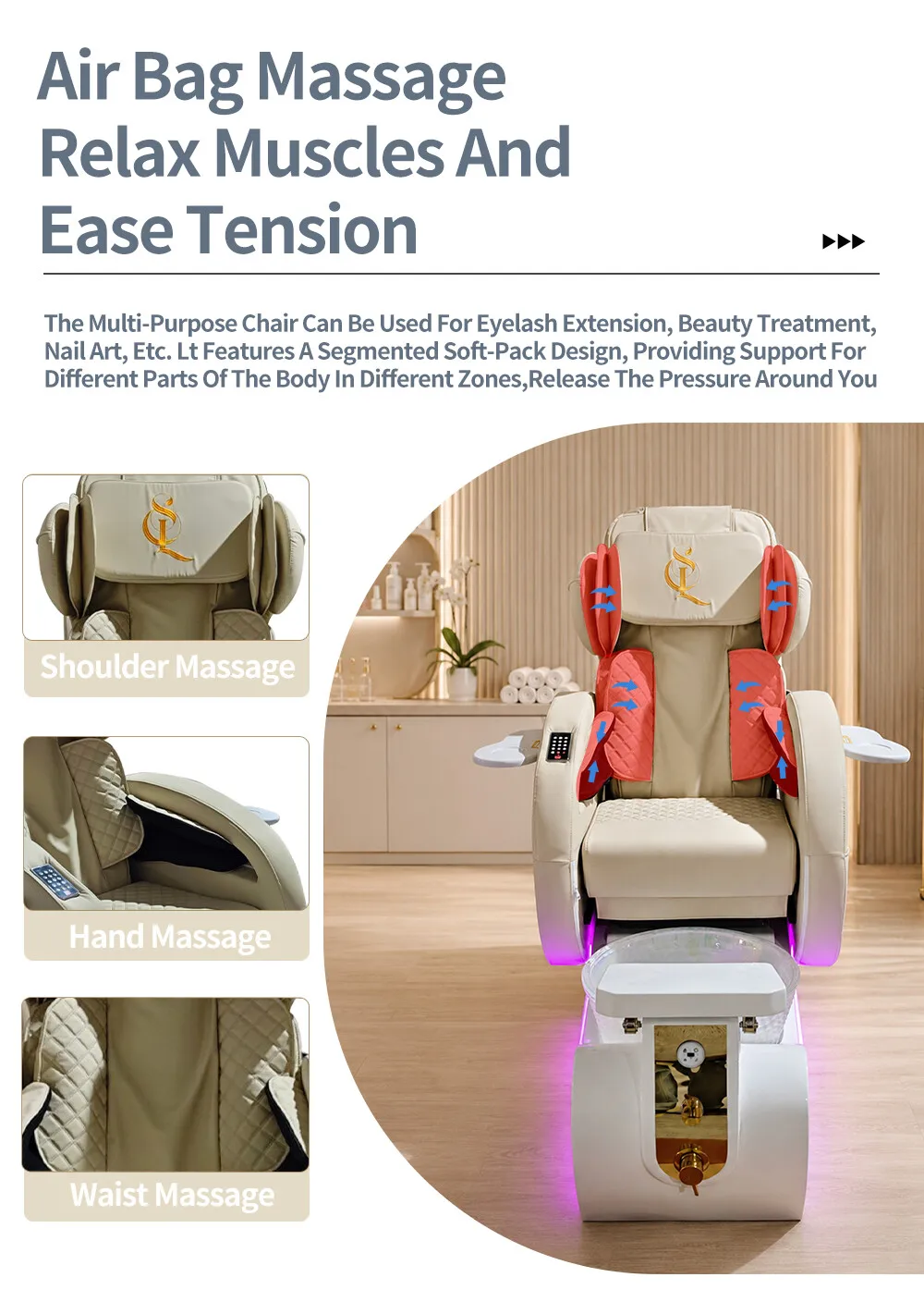 Elektrischer Massage-Pediküre-Spa-Stuhl Rücken-Körpermassage Maniküre-Pediküre-Sofa für Nagelstudio-Möbel Fußbad-Ausstattung – Detail 5