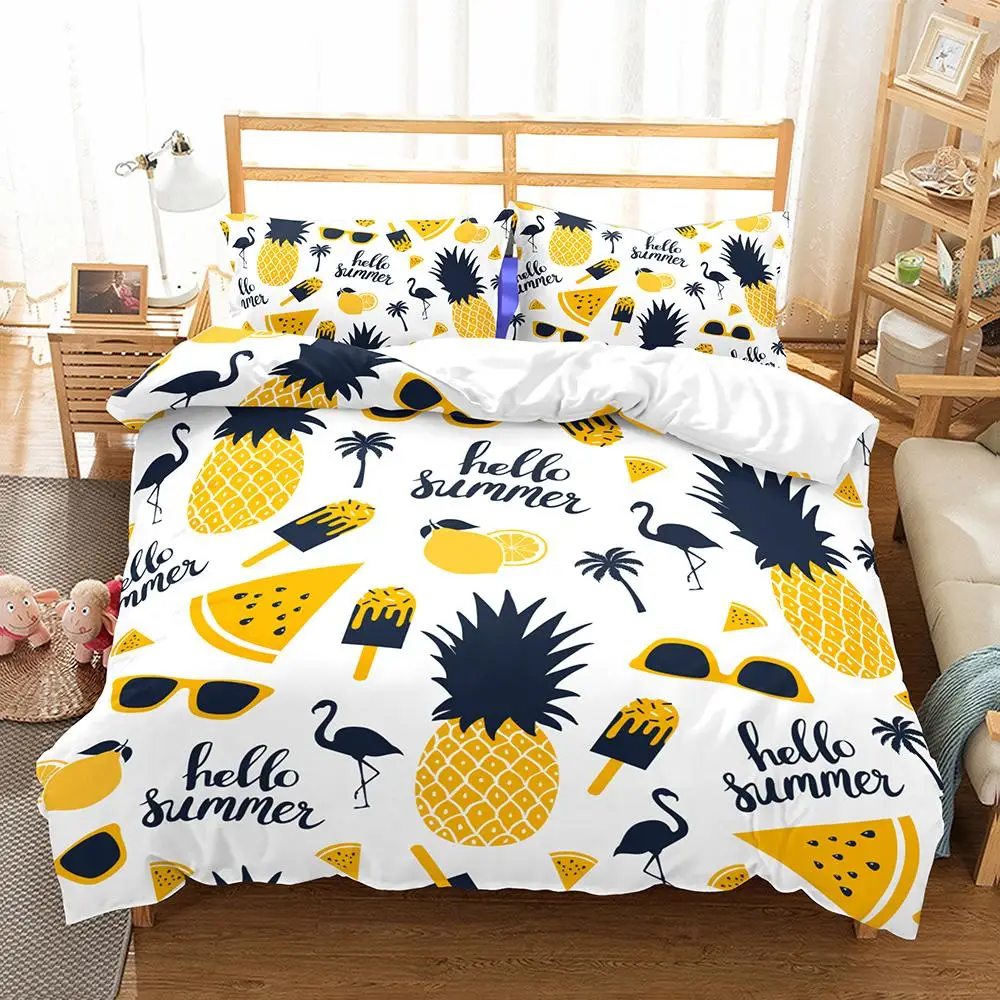 

Pineapple Duvet Cover Set Queen Size Microfiber Kid Colorful Pineapple Twin Bedding Set Fruit Theme Hello Summer Comforter Cover