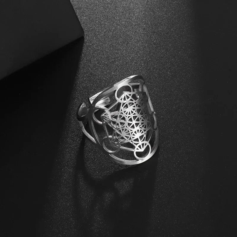 Stainless Steel Metatron Ring Adjustable Size Angel Signet Ring Solomon Geometric Supernatural Jewelry for Women Irish Gifts image 6