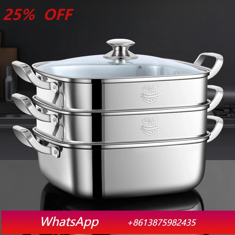 

LTT square steamer household stainless steel thickened double-layer three-layer steamer drawer