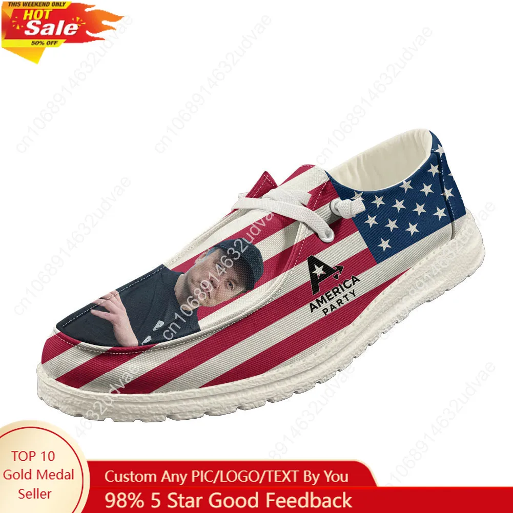 

America Party Loafers Men Woman Youth Casual Shoes Elon Musk Lightweight Flat Footwear Outdoor Daily Work Custom Made Shoe White