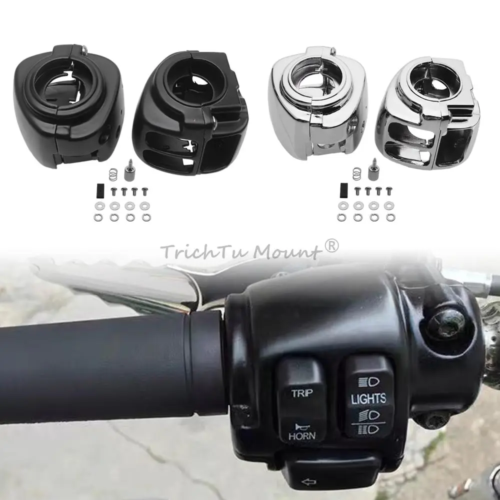 Motorcycle Handlebar Switch Housing Covers Aluminum Black/Chrome For Harley Sportster Dyna Softail Springer FXSTS 1996 - 2006