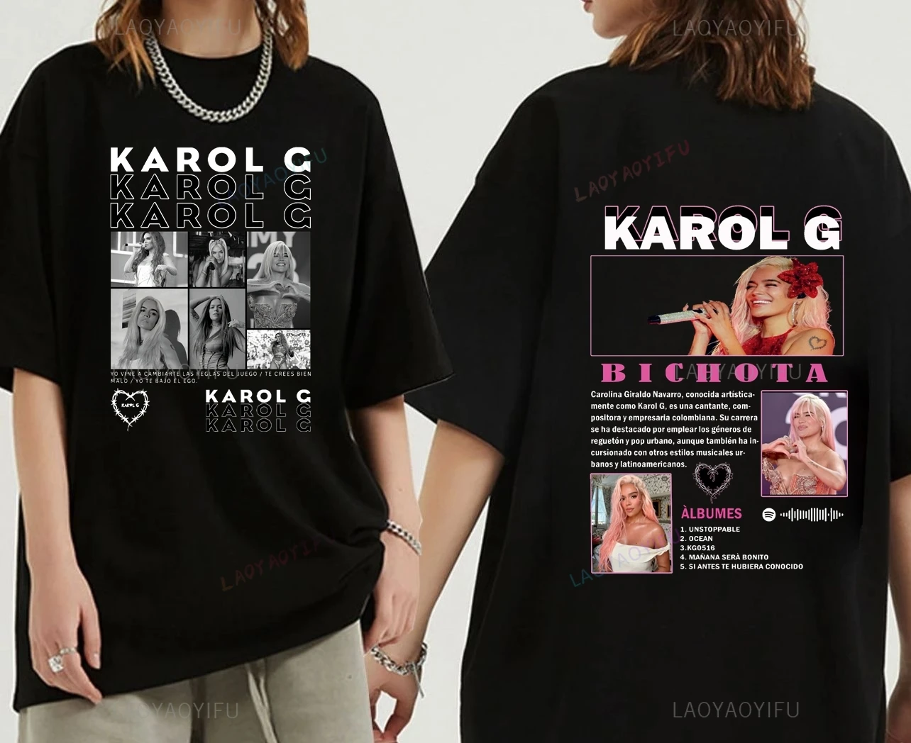 Famous Singer KAROL G Classic Poster Printed Women's Shirt, Everyday Casual Street Wear, Spring and Summer Top 0 Neck T-shirt