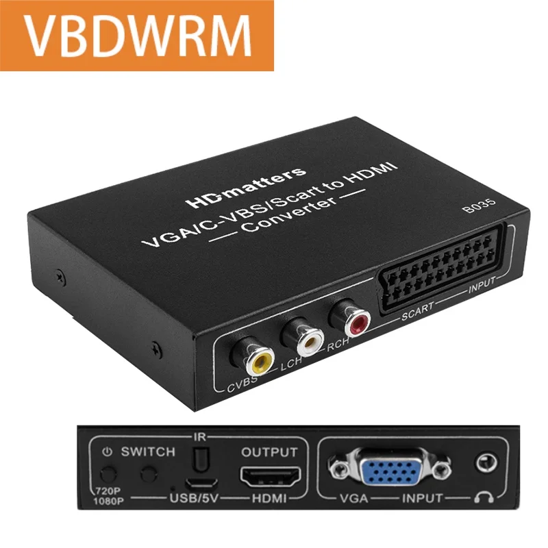 HDMI Composite Converter AV+VGA+Scart to HDMI Multi-Function Scaler Video 720P&1080P Converter for Monitor TV HDTV Displays