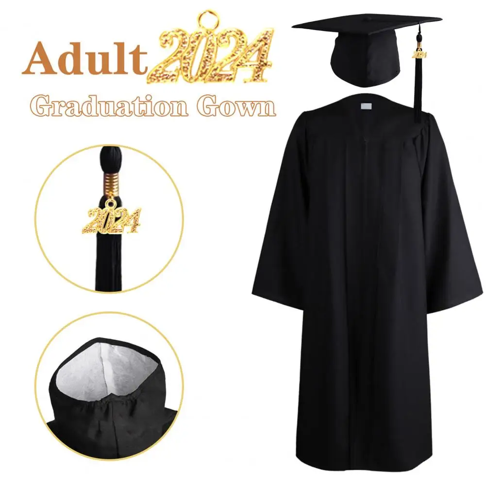 Graduation Gown Set Cardigan Casual 2023 College Graduation Gown Hat Set Solid Black Graduation Uniform Party Wear