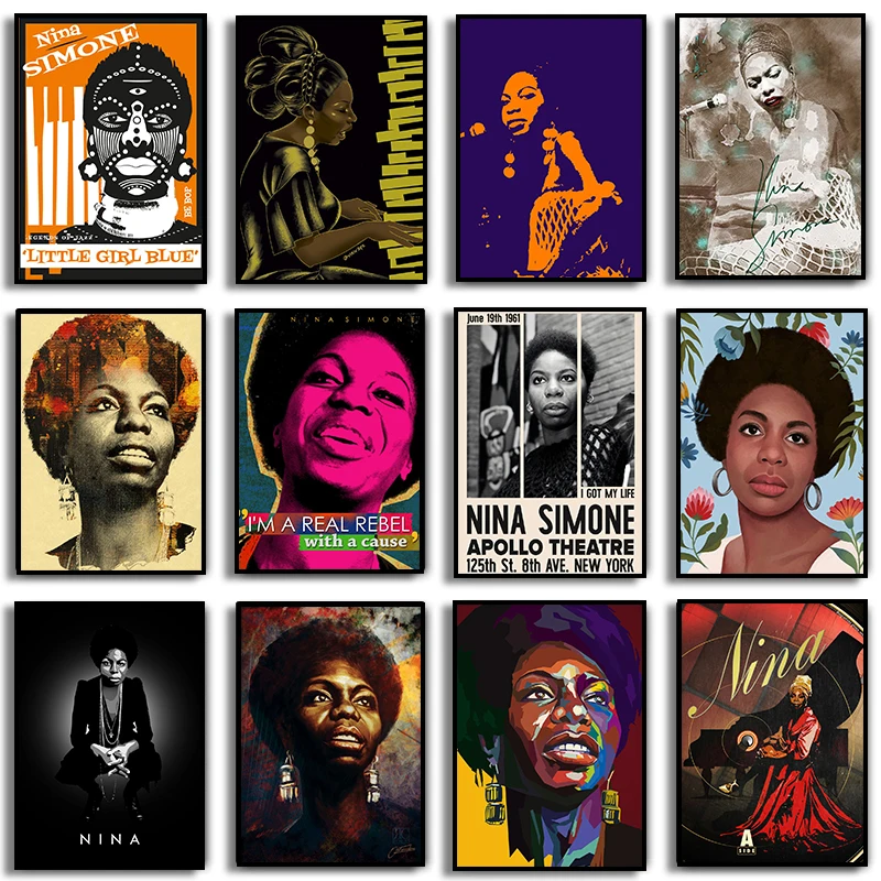 Vintage Jazz Singer Nina Simone Posters Music Band Star Canvas Painting HD Print Wall Art Pictures for Room Home Cafe Bar Decor