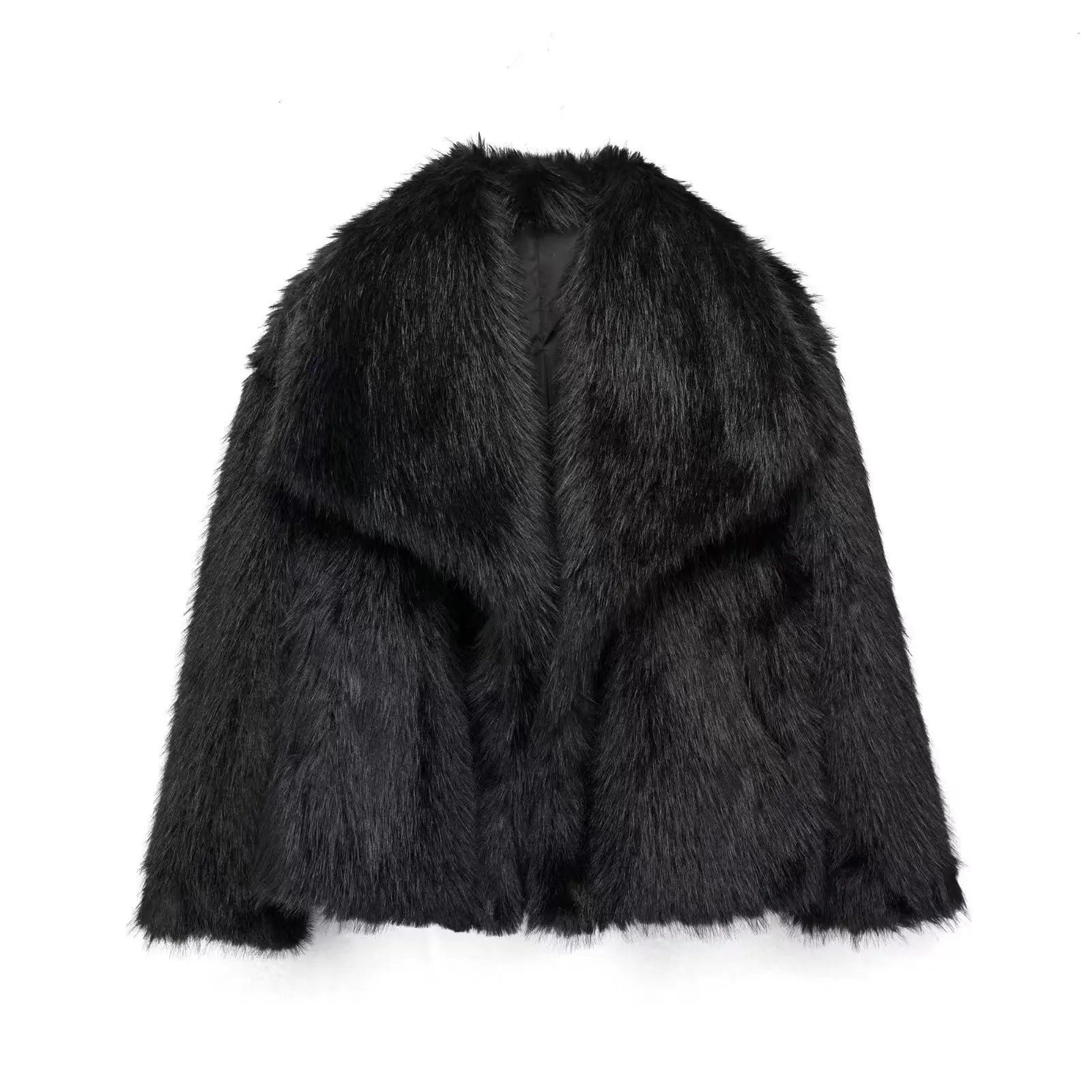 Faux Fur Coat Women Solid Fur Jacket Turn Down Collar Long Sleeve Single Breasted Loose Thick Warm Fur Casual 2025 Autumn Winter