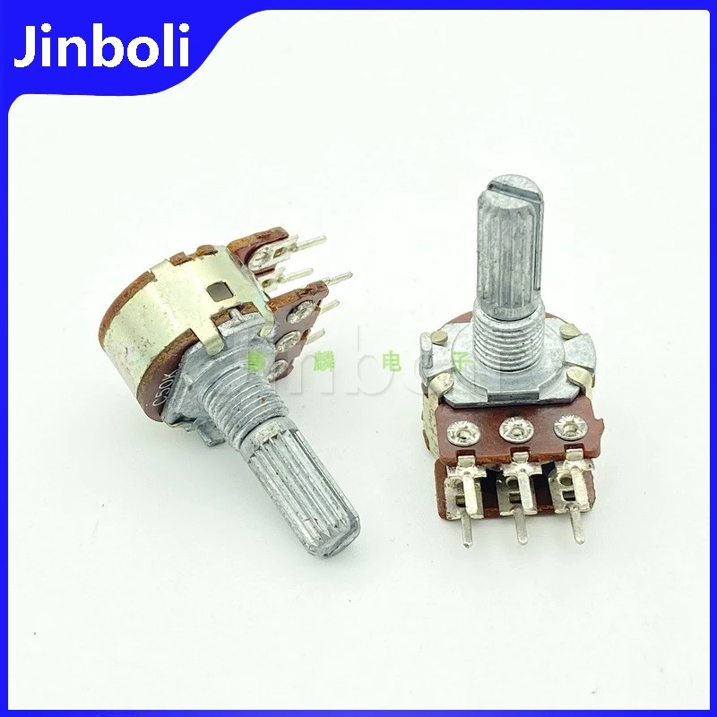 2PCS 16 Type C50K 6Pins Dual Power Amplifier Audio Volume Potentiometer Instrument Tone Control 20mm Shaft Length