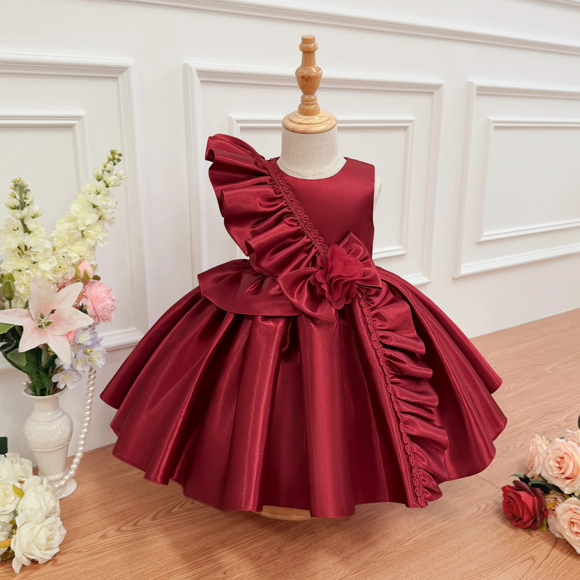 Weihnachtsparty-Kleider für Kleinkinder, elegante Schleifenkleider für Mädchen, 1. Geburtstag, Hochzeit, Brautjungfernkleider, Neujahrs- und Weihnachtskostüme für Mädchen – Detail 2