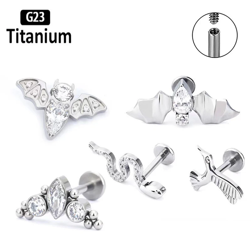 G23 Titanium Lip Piercing Internally Thread Animal type ASTM f136 Labret Lip Rings Helix Tragus Studs Earrings Lobe Body Jewelry