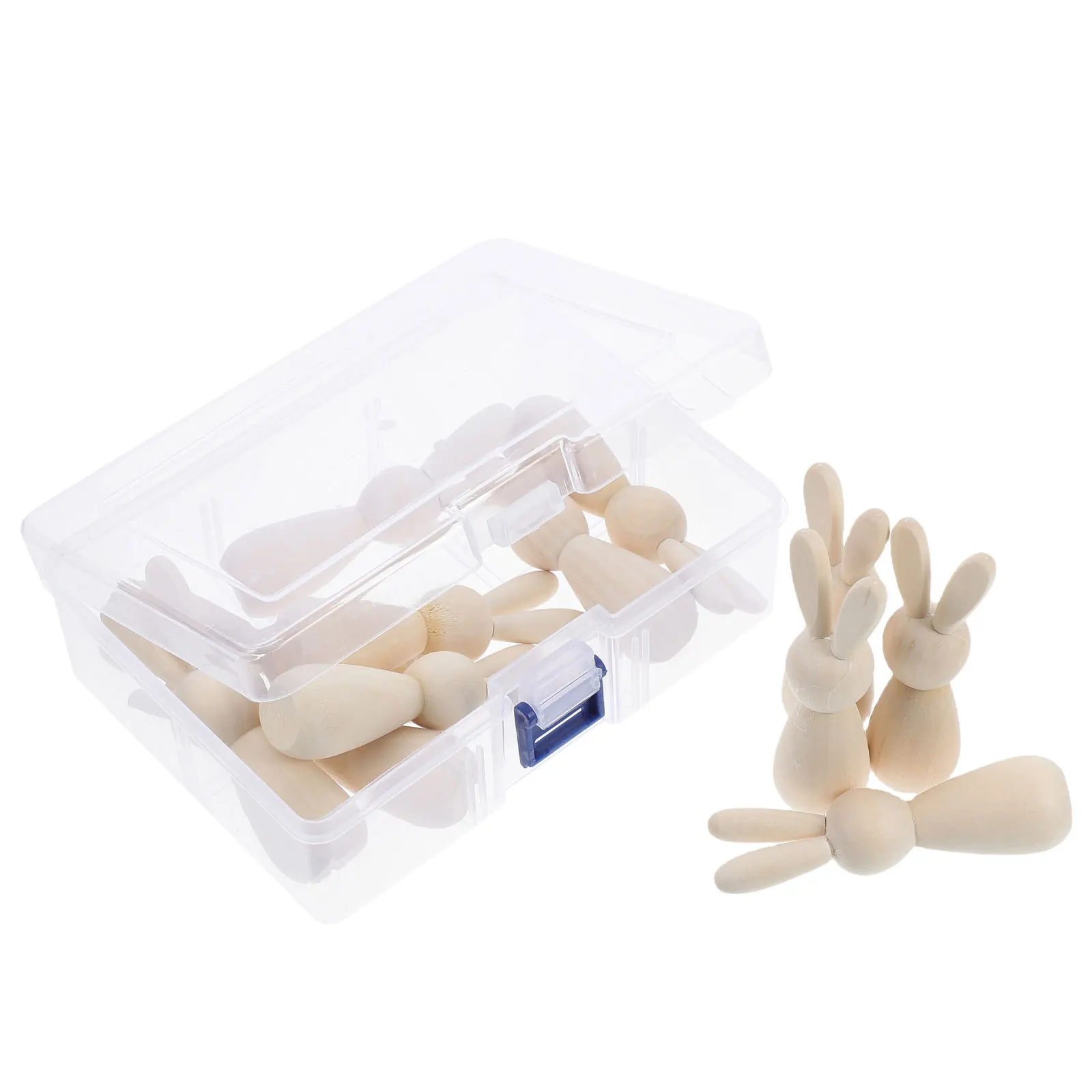 

20 Pcs Doodle Bunny Puppet Figurines Blank Easter Decoration Toys for Kids Peg Table Statue Wooden