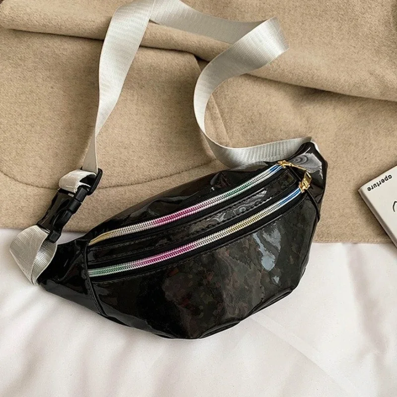 New Holographic Fanny Pack Hologram Waist Bag Laser PU Beach Travel Banana Hip Bum Zip Women Purse Belt Bags Girl Chest Bags